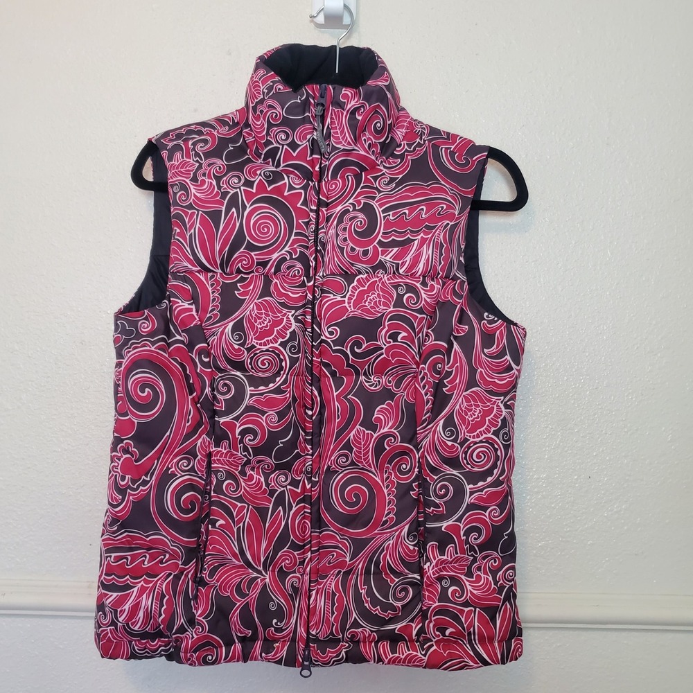 Athleta Pink Purple Paisley Floral Down Puffer Vest Full Zip Small 42296